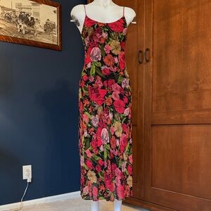 Vintage Betsy Johnson Floral 100% Silk Slip Dress